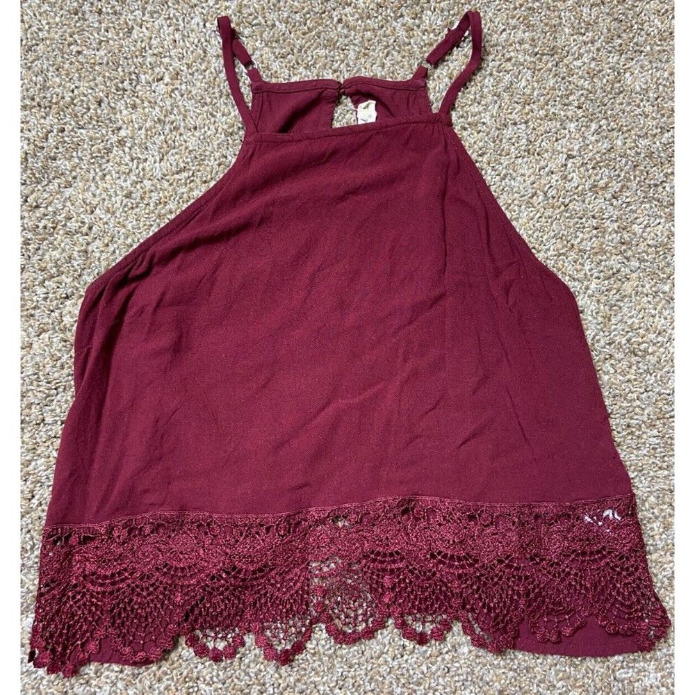 Live To Be Spoiled Burgundy Sleeveless Top Juniors Medium Lace Cute Classy Crop
